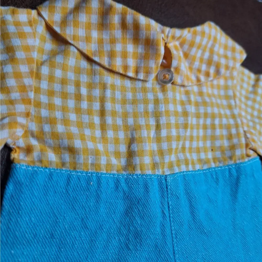 VTG Doll Outfit Fits 15-16 In Cabbage Patch Yellow Gingham Blue Romper Jumpsuit
